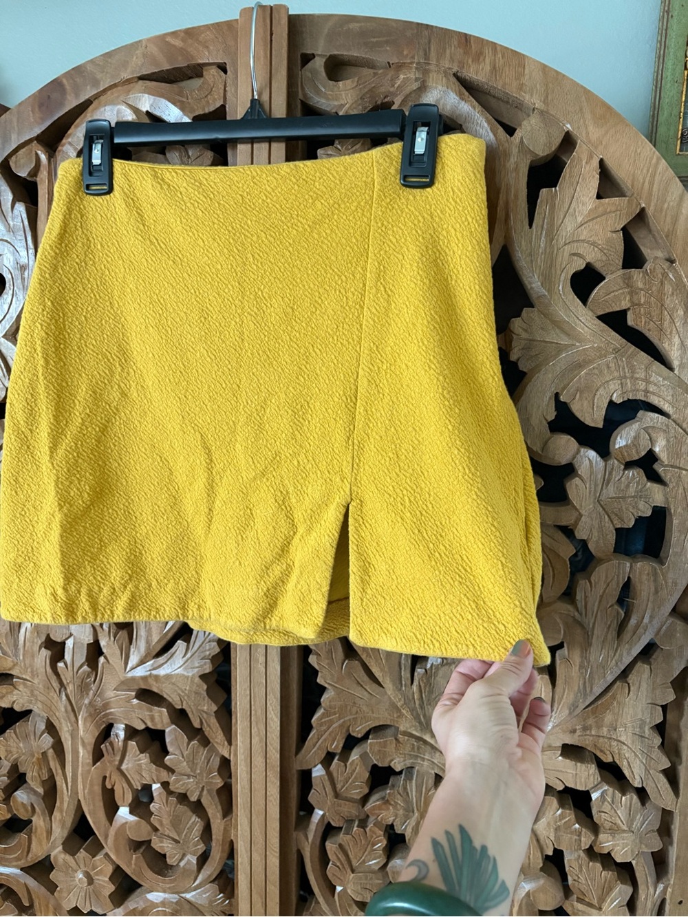 MAEVE Yellow Textured Mini Skirt with Front Slit